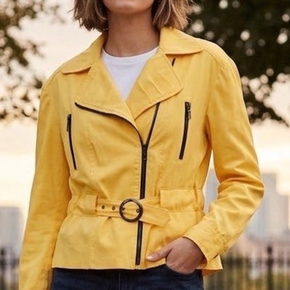 NY Collection Yellow Moto Belted Zip Front Jacket Lightweight Utility Gorpcore